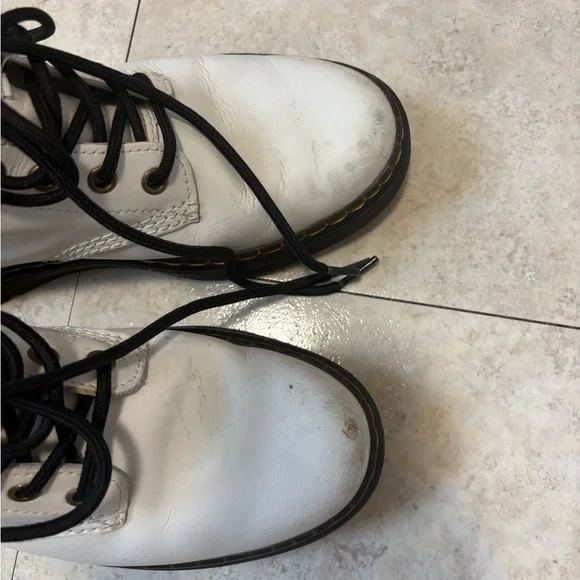Dr. Martens White Leather Ankle Boots with Black Trim - Picture 3 of 4
